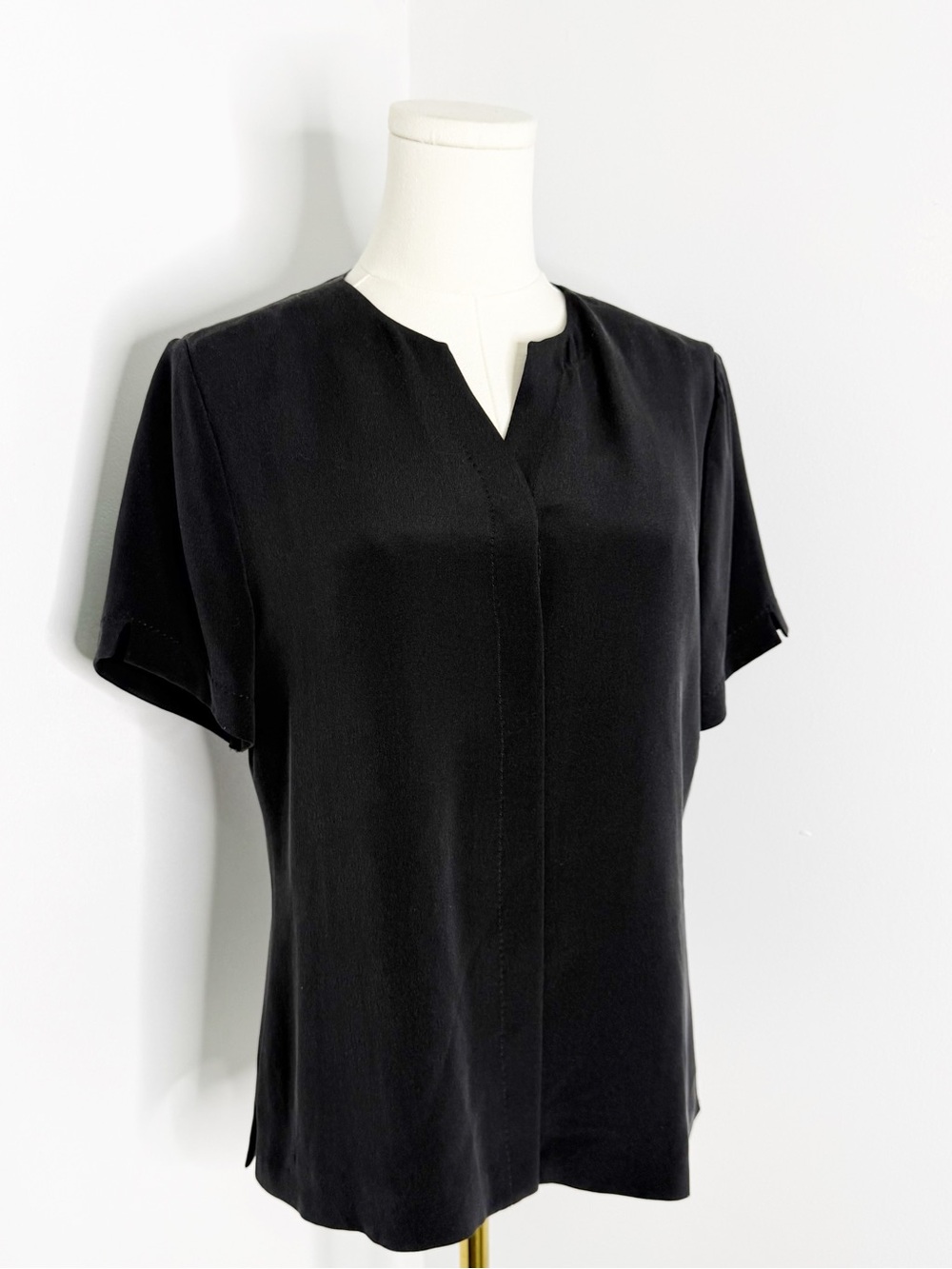 Talbots Black Short-Sleeve Split-Neck Blouse
